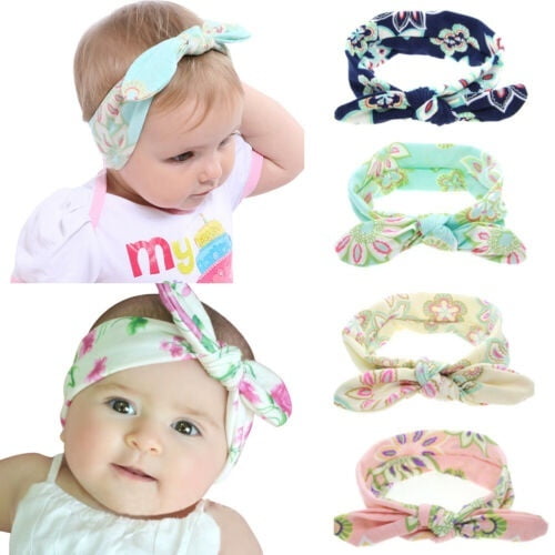 Cute Girl Baby Rabbit Ears Floral Headband Head Wrap Turban Bow Knot Hairband 